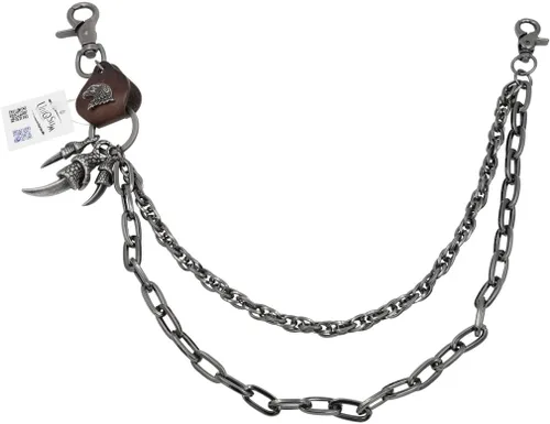 Vista 8 de Llavero de cuero con dije de águila afilada con doble garra, cadena de billetera de metal antiguo para motociclista