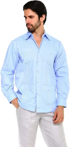 Vista 12 de Mojito Collection Camisa Guayabera clásica de mezcla de algodón con cuatro bolsillos para hombre