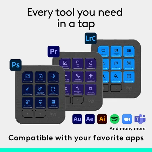 Vista 4 de Logitech MX Creative Console, 9 teclas LCD personalizables, accesorios Stream Deck, dial de control para diseño gráfico, Adobe, Zoom, Spotify