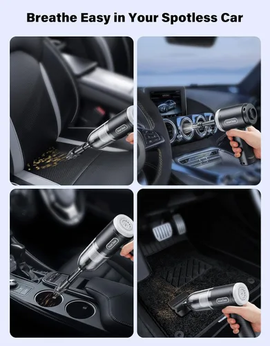 Vista 5 de Aspiradora portátil inalámbrica para automóvil, 9000 Pa, mini aspiradora de mano de alta potencia con la mejor succión, soplador de aire 4 en 1