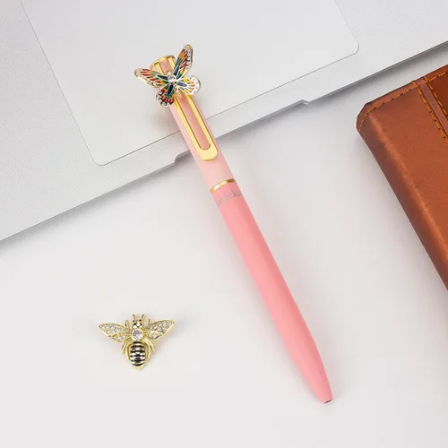 Vista 6 de Bolígrafo de Tinta de Gel Negro de Metal Azul con Mariposa, Único y Divertido Imán Lindo Bolígrafo de Adorno para Diario, Escritura, Dibujo
