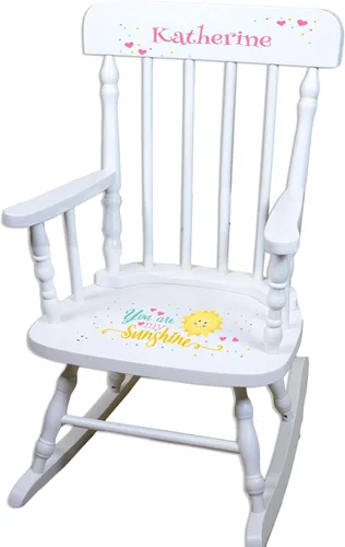 Vista 9 de My Bambino Mecedora personalizada de madera blanca para niña, regalo para bebé (arco iris bohemio)