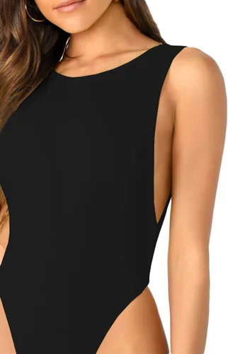 Vista 3 de SheIn Body de corte alto sin espalda para mujer, sin mangas, cuello redondo, tejido acanalado