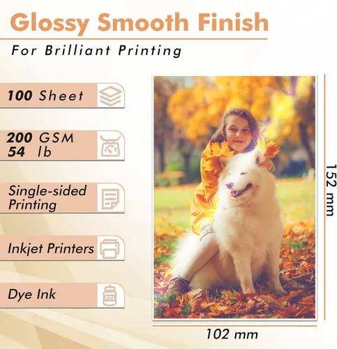 Vista 2 de Papel Fotográfico de Koala para Impresoras de Inyección de Tinta, Brillante, 4x6 Pulgadas, 100 Hojas, 54 lb, Papel para Fotos, 200 g/m²