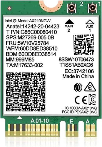 Vista 7 de Tarjeta WiFi 7 Intel BE200 NGW, Bluetooth 5.4, 5800Mbps M.2/NGFF, compatible con Windows 10/11 (64bit), Linux, no compatible con AMD, solo