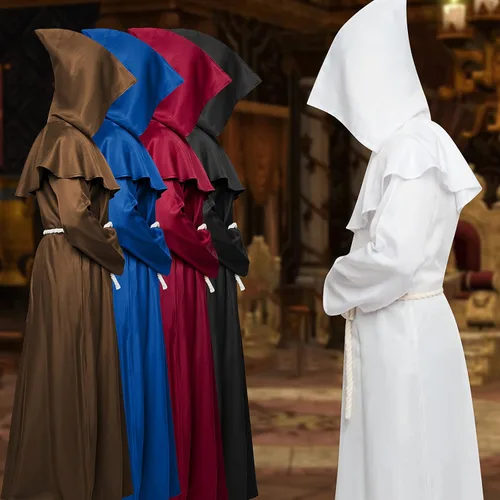 Vista 3 de Disfraz de fraile medieval renacentista, monje con capucha, disfraz de Halloween