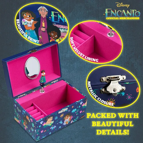 Vista 5 de Disney Encanto - Joyero musical para niñas, caja de almacenamiento de princesa Frozen con caja de música giratoria Mirabel la Sirenita Ariel Elsa