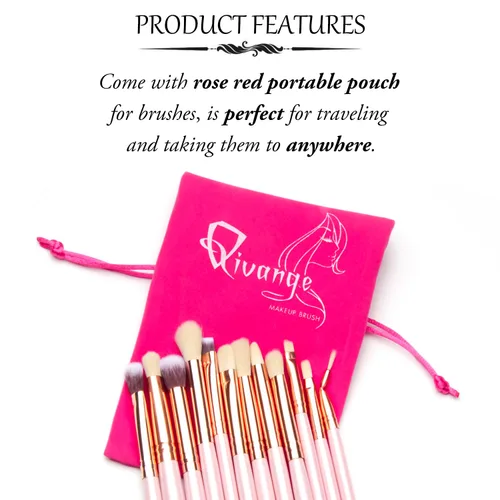 Vista 2 de Juego de 12 brochas de maquillaje de ojos con bolsa portátil, brochas de maquillaje para regalos del día de San Valentín