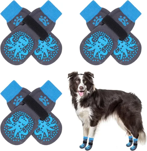 Vista 49 de SCENEREAL 6 piezas de calcetines antideslizantes para perros para prevenir lamido de patas para pavimento caliente/frío, calcetines de agarre
