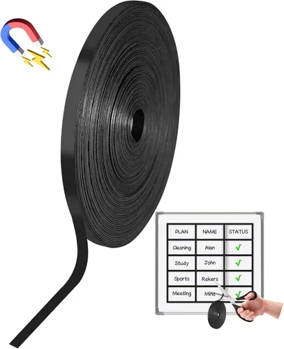 Vista 12 de Rollo de cinta magnética, cinta magnética de 30 pies x 1/4 pulgadas para pizarra blanca, bordes magnéticos reutilizables y divisores para aula