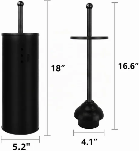 Vista 3 de Émbolo de inodoro negro con soporte para recipiente de metal para baño, taza de goteo, resistente, limpieza profunda