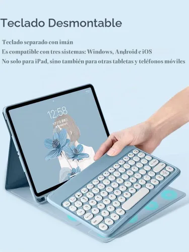 Vista 3 de Funda de teclado para Galaxy Tab S6 Lite de 10.4 pulgadas Funda de teclado con teclas redondas lindas de colores Teclado inalámbrico desmontable BT