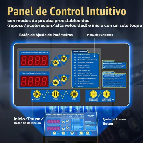 Vista 7 de AUTOOL Máquina probadora de limpiador de inyector de combustible, limpiador ultrasónico de inyección de combustible de 4 cilindros para inyectores