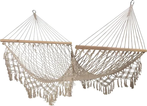 Vista 3 de Northlight Hamaca de cuerda de macramé de celosía blanca de 74" con barras de madera