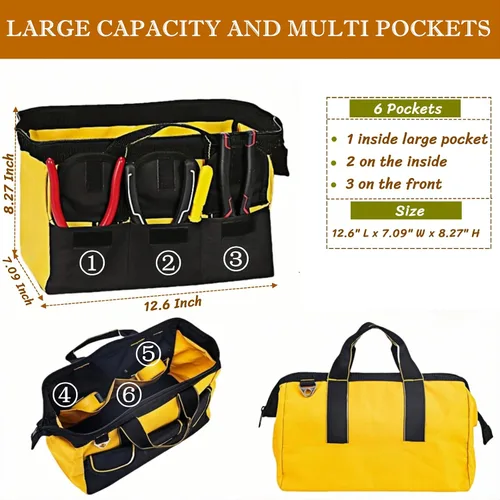 Vista 3 de BLIRITEL Bolsa de herramientas de 13 pulgadas para hombres con parte inferior dura impermeable, bolsa de herramientas de boca ancha resistente