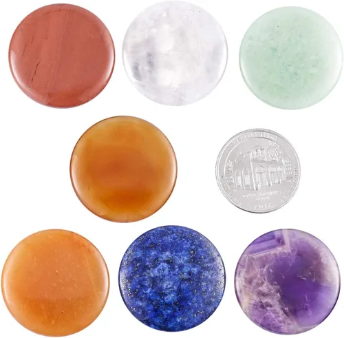 Vista 3 de mookaitedecor Juego de 7 piedras de chakras pulidas para la preocupación de la palma de la mano, juego de cristales para curación meditación, reiki