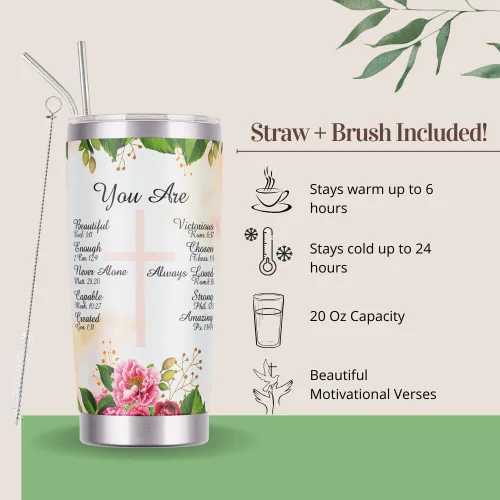 Vista 3 de Taza aislada de acero inoxidable inspiradora con tapa y pajita, taza de viaje espiritual, regalo basado en la fe, botella de agua motivacional