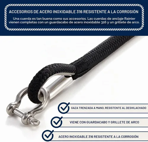 Vista 3 de RainierSupplyCo Cuerda de anclaje para barco - Línea de anclaje de cuerda marina trenzada doble - 100/150 / 200/300 pies de línea de navegación