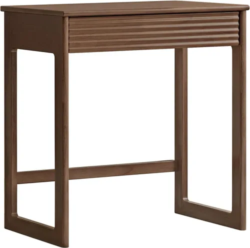 Vista 7 de Escritorio de madera maciza con acabado de nogal, escritorio pequeño para oficina en casa, escritorio de computadora para espacios pequeños