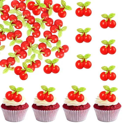 Vista 12 de 24 piezas de adornos para cupcakes de fresa, purpurina roja, temas de frutas, bayas y fresas, para verano, dulces, baby shower, fiesta