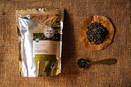 Vista 3 de Té Golden Moon Orgánico de Jazmín Verde - Hojas y Flores de la Mejor Calidad - Hojas Sueltas, Sin OMG - 1 Libra (192 Porciones)