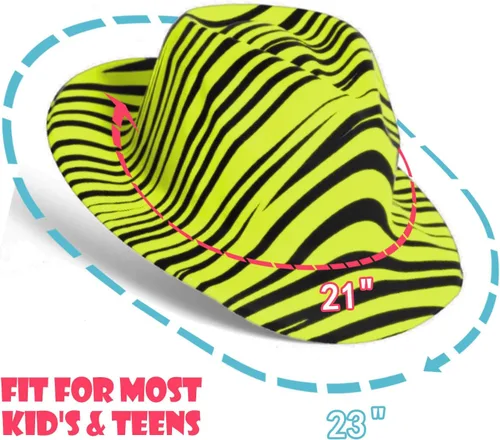 Vista 4 de Novelty Place Sombreros de fiesta de plástico con estampado de animales neón, estilo fedora con mafia de gángster, sombreros de fiesta con luz negra
