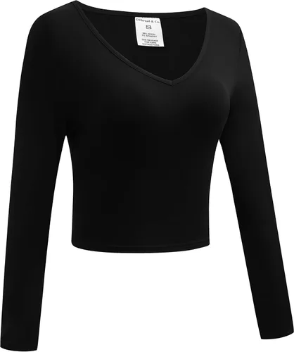 Vista 3 de OThread & Co. Camiseta corta de manga larga con cuello en V para mujer