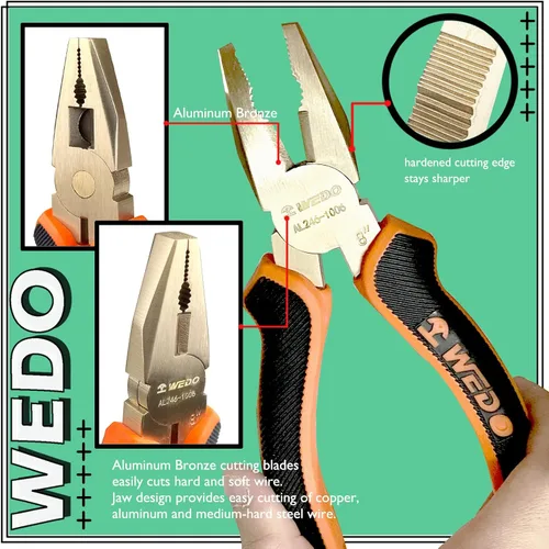 Vista 3 de WEDO Alicates de Lineman's sin chispas de 6 pulgadas, cortador lateral de seguridad sin chispas, alicates combinados, pelacables, crimpadora, Bronce