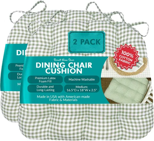Vista 155 de Barnett Home Decor Ticking Stripe Berlin Blue - Almohadilla para silla de comedor con lazos, tamaño mediano 18, relleno de espuma de látex, lavable