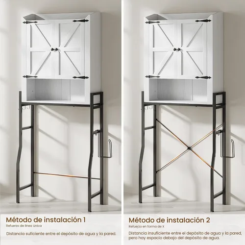 Vista 7 de Memobarco - Armario de almacenamiento sobre el inodoro con 2 puertas y soporte de metal, color blanco