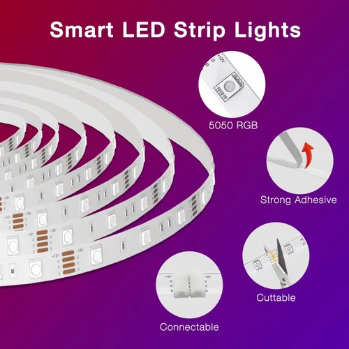 Vista 6 de DAYBETTER Luces LED inteligentes WiFi, tira de luces LED RGB de 25 pies compatibles con Alexa y Google Assistant, control remoto por voz