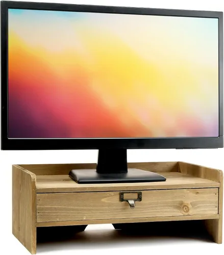 Vista 8 de EXCELLO GLOBAL PRODUCTS Soporte para monitor de madera: incluye cajón para organización de escritorio de cuadernos, bolígrafos, lápices y Negro