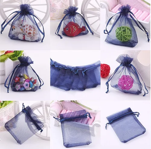 Vista 2 de Stratalife Bolsas de organza de malla de 5 x 7 pulgadas con cordón, 100 Azul marino 5x7 pulgadas