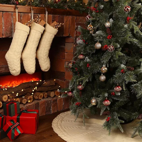 Vista 7 de Calcetines de Navidad, paquete de 3 unidades de 18 pulgadas, de gran tamaño, punto trenzado, rústico, decoraciones personalizadas para decoración