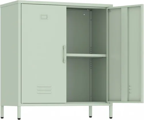 Vista 11 de Armario de almacenamiento de metal con puertas y estante, gabinetes de almacenamiento para oficina, aparador para oficina, sala de estar, comedor