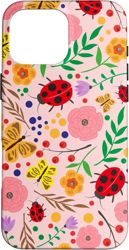 Vista 19 de iPhone 16 Cute Ladybugs Flowers Pink Pattern Bouquet Lover Cell Phone Case
