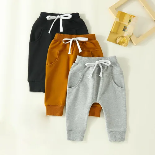 Vista 2 de XIAXAIXU Baby Boys 3 Pack Solid Terry Active Harem Joggers PantsToddler Casual Athletic Drawstring Bottoms Sweatpants