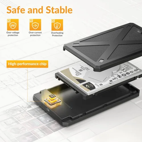 Vista 4 de iDsonix Carcasa para disco duro de 2.5 pulgadas, 6Gbps USB C 3.1 a SATA III Caja de disco duro externo sin herramientas para SSD HDD de 0.276
