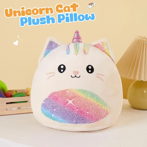 Vista 5 de Athionsu - Almohada de felpa de unicornio de 14 pulgadas, suave y tierno juguete de peluche para niñas y niños, bonito regalo de peluche de vientre