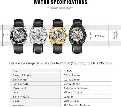 Vista 6 de OLEVS Relojes de esqueleto para hombre, reloj clásico de muñeca pequeña con esfera de diamante automático, reloj Tonneau impermeable retro cómodo
