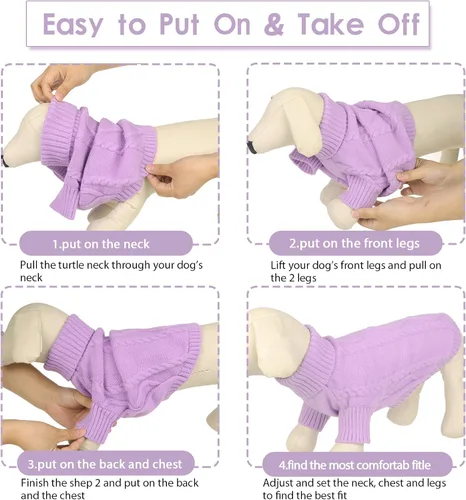 Vista 102 de Queenmore - Suéter de punto trenzado con cuello alto para perros pequeños, para climas fríos, para chihuahua, bulldog, teckel, carlino y yorkie, XS