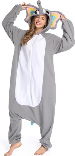 Vista 3 de DELEY Unisex Elephant Costume Adult Onesie, One Piece Pajamas, Halloween Cosplay Costumes Homewear Jumpsuit