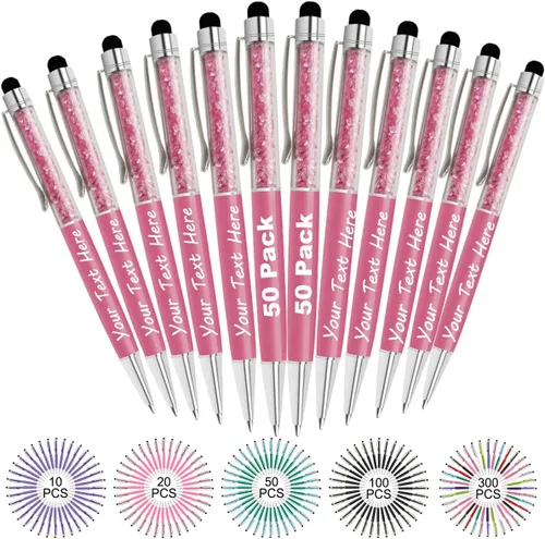 Vista 32 de Bolígrafos personalizados con nombre y texto, bolígrafos de diamantes de cristal personalizados a granel, 10 bolígrafos, regalos para mujeres