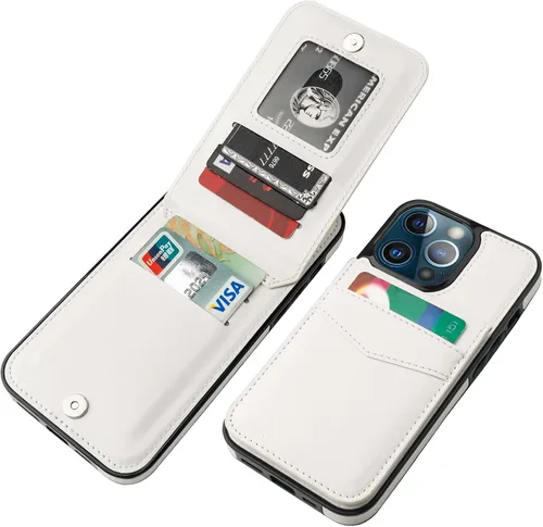Vista 21 de KIHUWEY Compatible con iPhone 13 Pro Max Funda Cartera con Soporte para Tarjetas de Crédito, Cuero Premium Cierre Magnético Soporte Plegable Funda