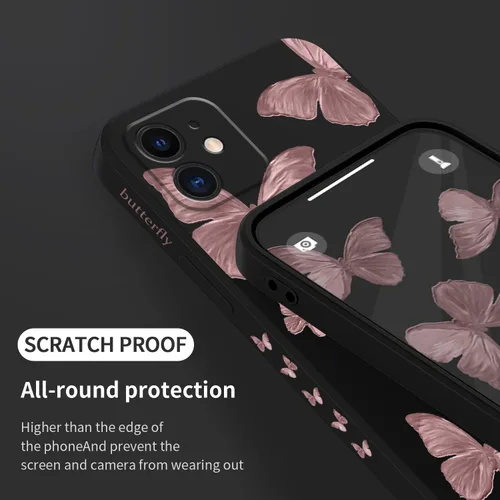 Vista 7 de LEECG Funda protectora para iPhone 11, diseño de flores creativas laterales, delgada, suave, funda protectora para iPhone 11, color negro mariposa