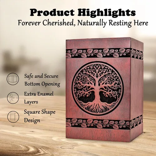 Vista 2 de Urnas de madera del árbol de la vida para cenizas humanas, hombre adulto, urnas de madera, urna de cremación, urna para cenizas humanas y mujeres