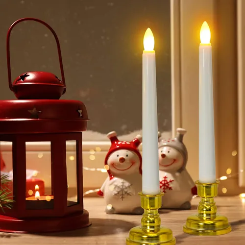 Vista 9 de PChero - Velas flotantes con temporizador remoto, paquete de 6 de 7.9 pulgadas, velas cónicas LED suspendidas que funcionan con pilas, candelabros 6