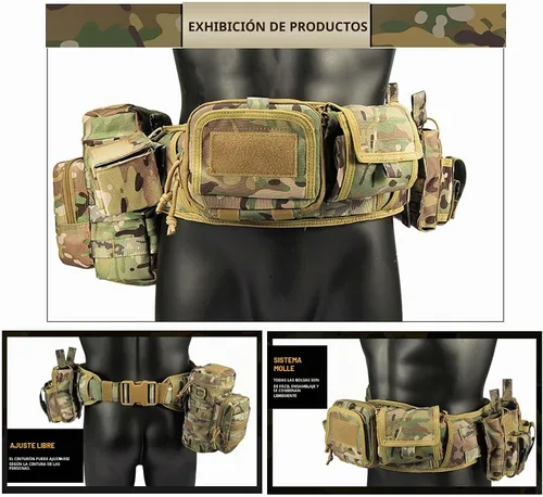 Vista 5 de BOMTURN Cinturón Táctico de Batalla Militar Molle Cinturón de Servicio para Ley y Orden para Policía Ejército Juego de 7 en 1