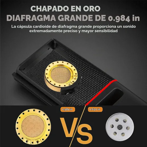 Vista 2 de XLR Micrófono de condensador cardioide XLR con diafragma grande de 0.98 pulgadas para computadora PC Metal Micrófono de estudio profesional