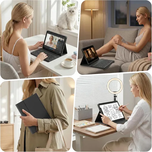 Vista 7 de Funda con teclado para Samsung Galaxy Tab A9 Plus/A9 11’’ 2023, Funda para tablet Samsung A9 Plus con ranura para lápiz, teclado desmontable tipo